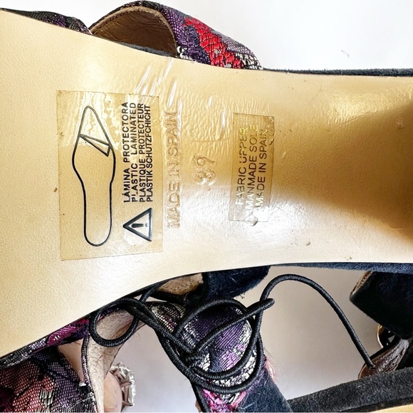 Anthropologie Women’s Tapestry Jacquard Floral Strappy Block Heel Sandals 39 - Picture 8 of 11